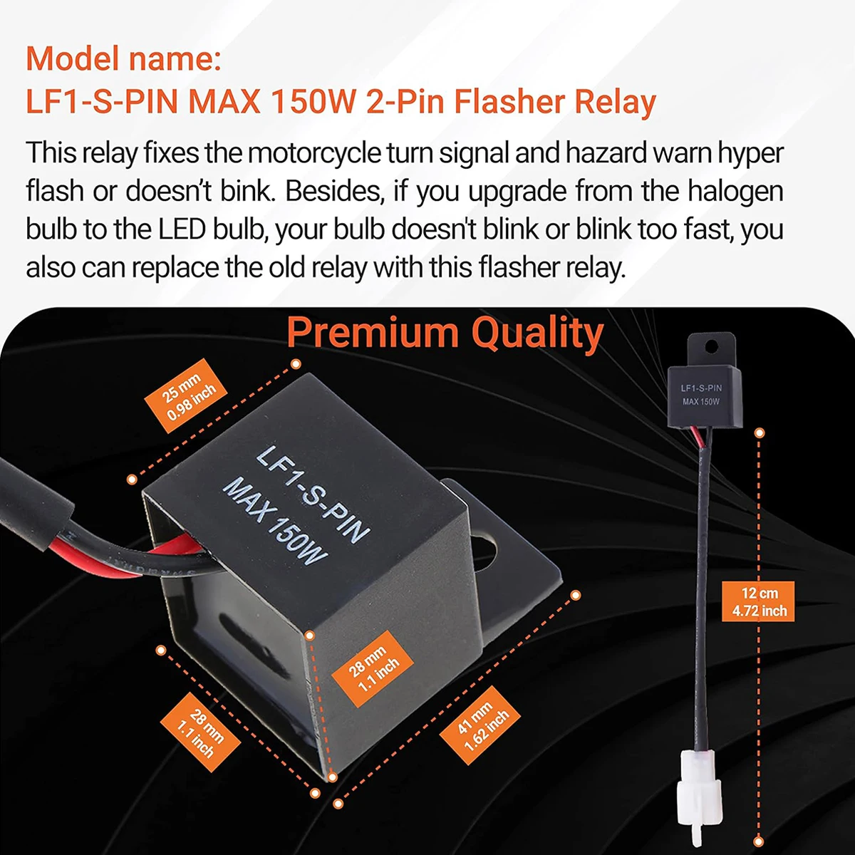 2-Pin Flasher Relay, LF1-S-PIN MAX 150W - Rate Control Flasher Relay for Motorcycle For Honda Kawasaki Suzuki Yamaha