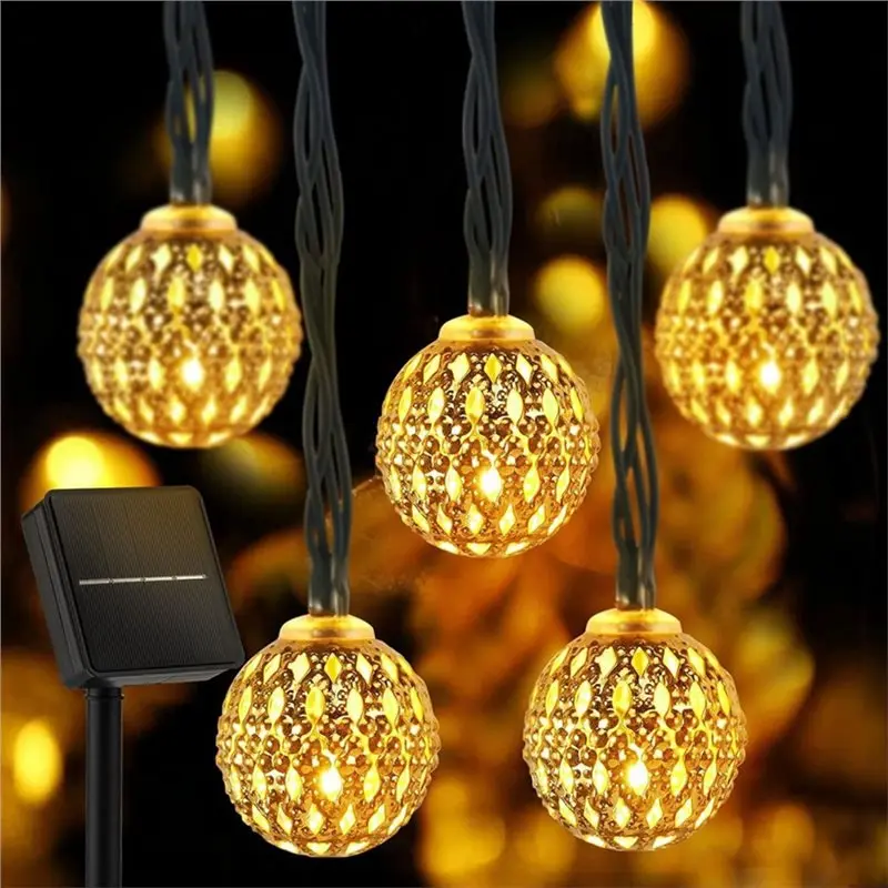 ABAE-Christmas For Garden Fence Solar LED Moroccan Ball String Lights Outdoor Solar Moroccan Ball Light