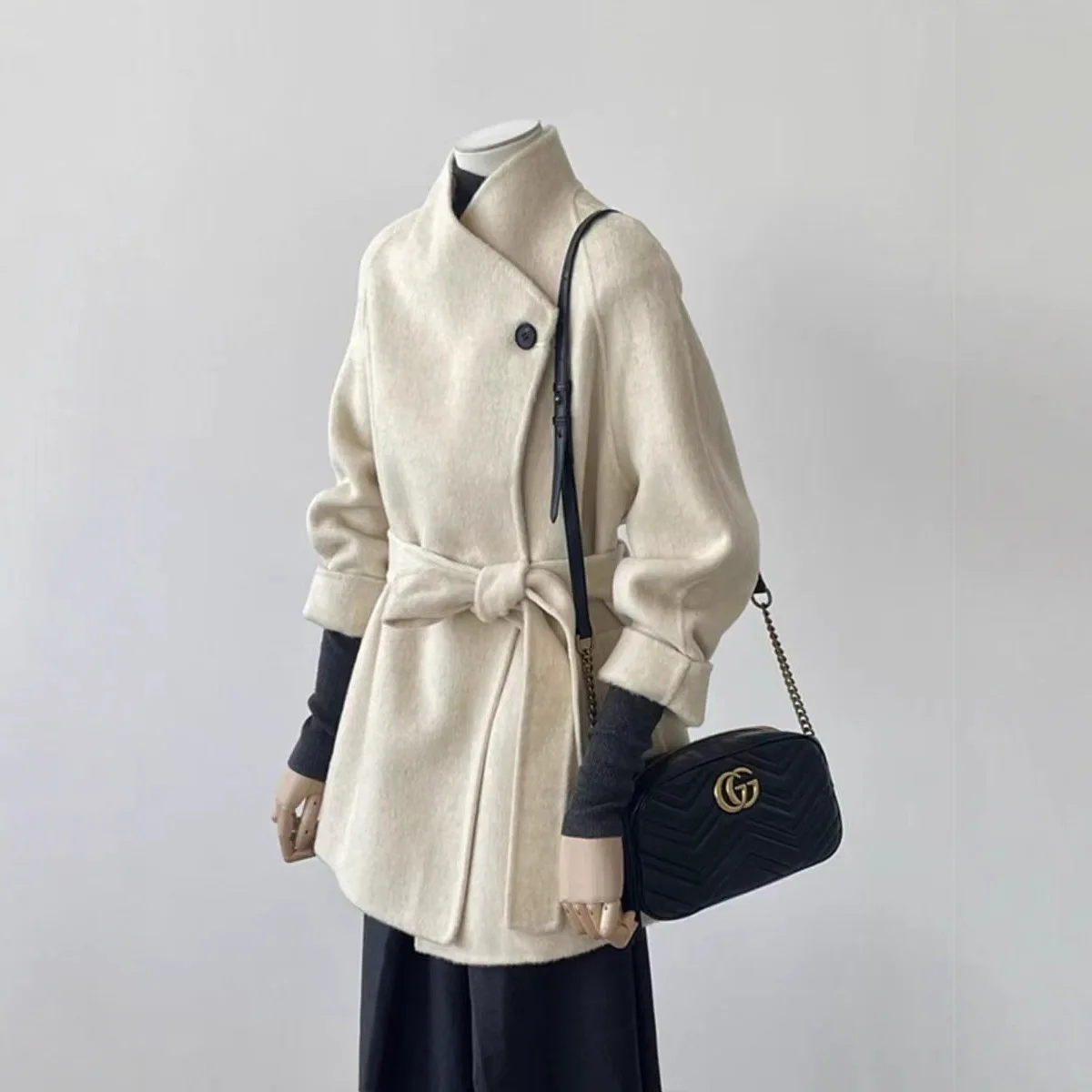 

New Minimalist Double-Face Wool Coat with Belt Classic and Versatile Oversized Blends Outwear Office Lady Outwear Jacket