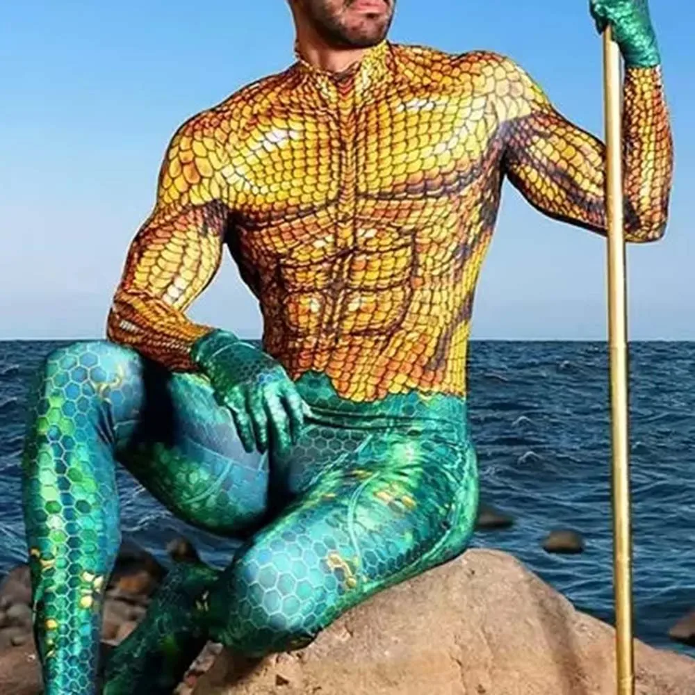 Halloween Aquaman Cosplay Kostüm Superheld Arthur Curry Orin Zentai Bodysuit Anzug Overalls Erwachsene