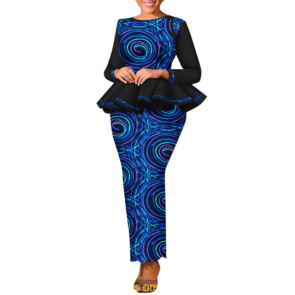 2 Pieces Set Women Outfit Traditional African Clothing Women Party Dress Skirts Custom Made Dashiki Tops + Skirts WY8780