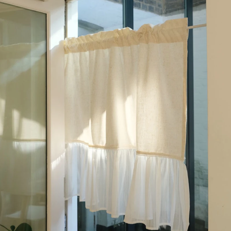 

Valance Linen Farmhouse Rustic with Ruffle Short Curtain for Kitchen Rod Pocket Modern Style All-match Small Valances W85xL140cm
