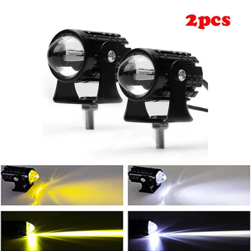 Universal motorcycle LED headlights, dual color high and low beam switching, waterproof off-road auxiliary lights, scooter ATV f