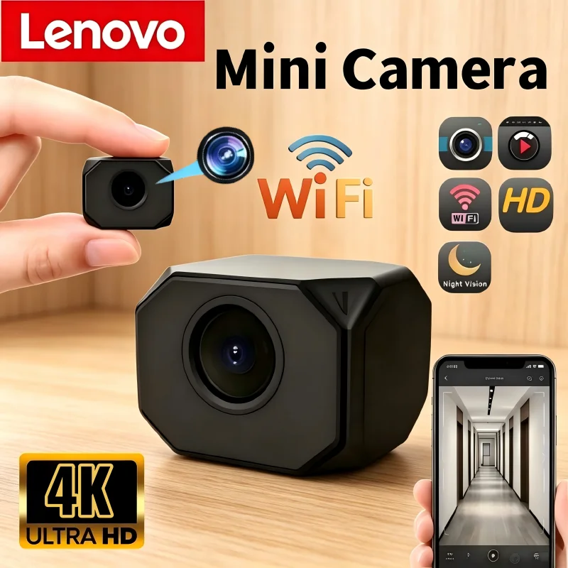 Lenovo 4K 1080P HD Mini WiFi Camera AP Hotspot Remote Monitor Portable Small Camcorder Home Security Surveillance Smart Camera