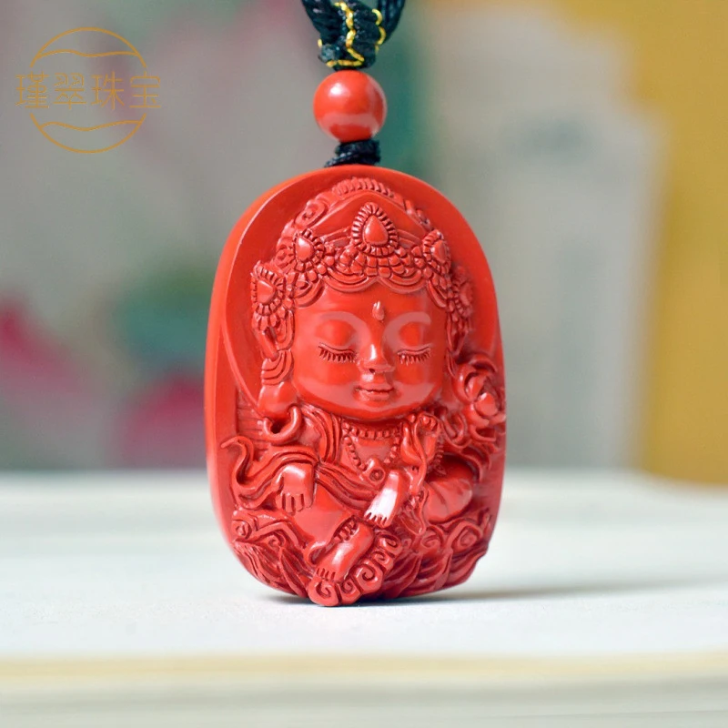 Natural ore green Tara Bodhisattva pendant, fashionable and versatile