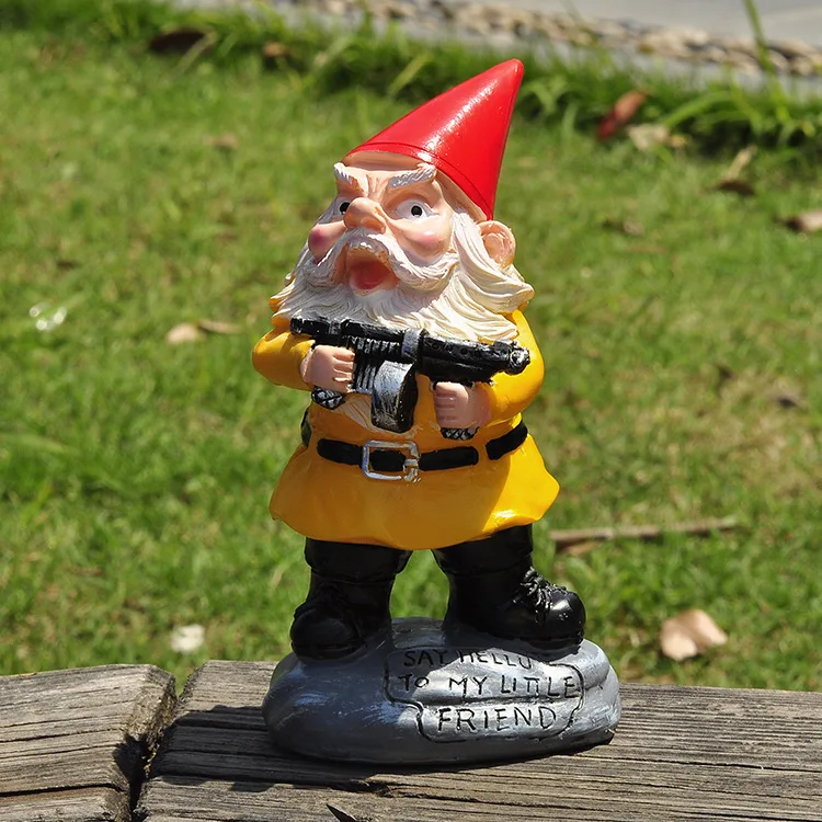 

Christmas gnome ornament with gun dwarf white beard old man statue resin craft ornament