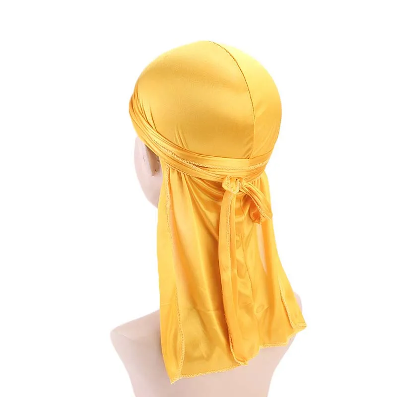 Silky Satin Durag for Men Women Solid Color Long Tail Head Wrap Cap Smooth Fabric Bandana Headwear for Hair Protection Headscarf