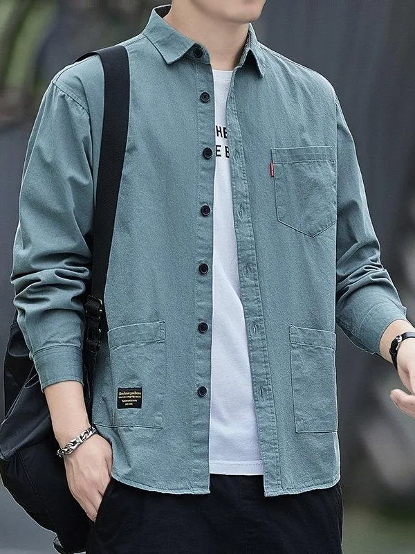 Men's Casual Work Shirt Thin Wear Resistant Multi Pocket Spring Autumn Lightweight Durable Outerwear for Men Cleanfit Style