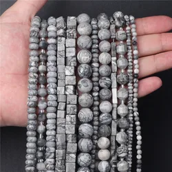 Natural Grey Stone Beads Map Jaspers Loose Stone Bead Round Square Tube Irregular Beaded For Jewelry Making Handmade Accessories