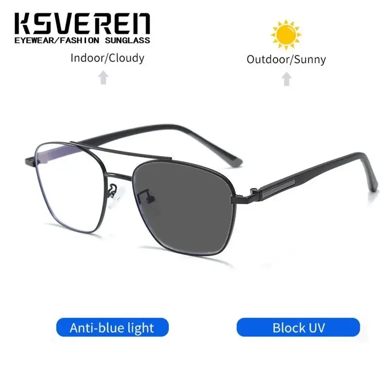 Gafas de lectura Retro ultraligeras de doble puente de Metal, gafas fotocromáticas antiluz azul para hombres y mujeres, gafas graduadas para presbicia