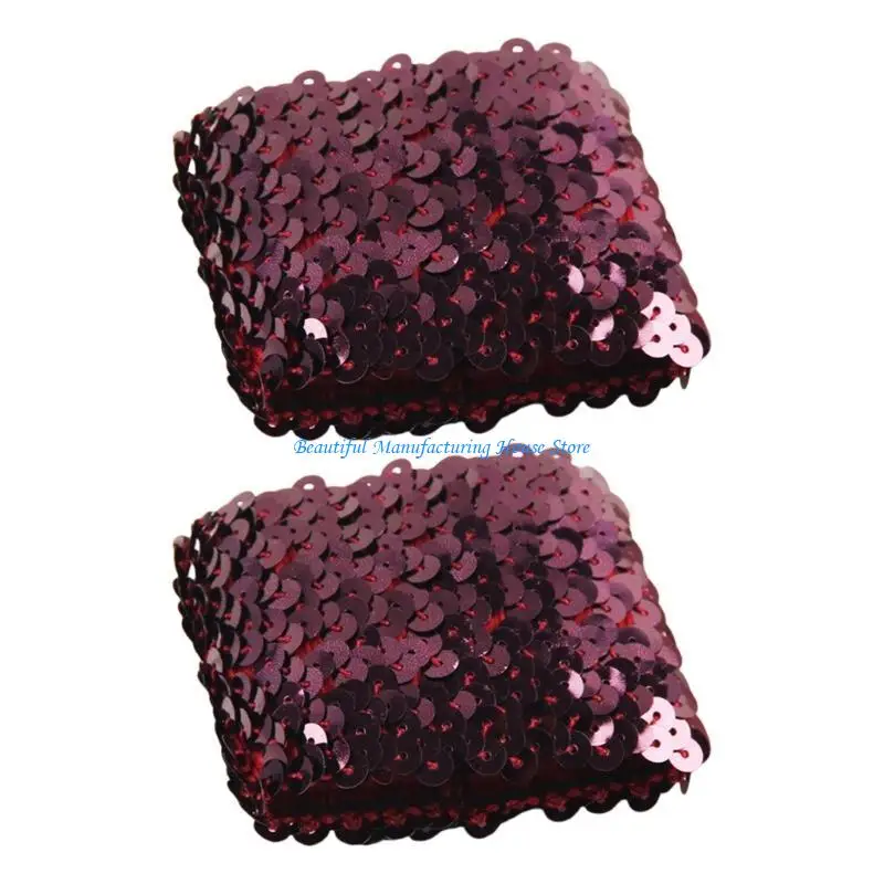 E56A Trendy Sequined Fingerless Cuffs Wrist Sleeves for Women Fashion Dressinup Props