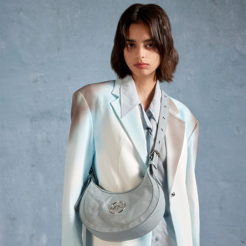 GROTTO Italian pleated genuine leather luna hobo crescent bag single shoulder crossbody underarm bag