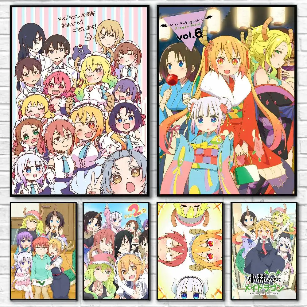Cartoon Anime M-Miss K-Kobayashis Dragon Maid Posters Fancy Wall Sticker for Living Room Bar Decoration Wall Decor