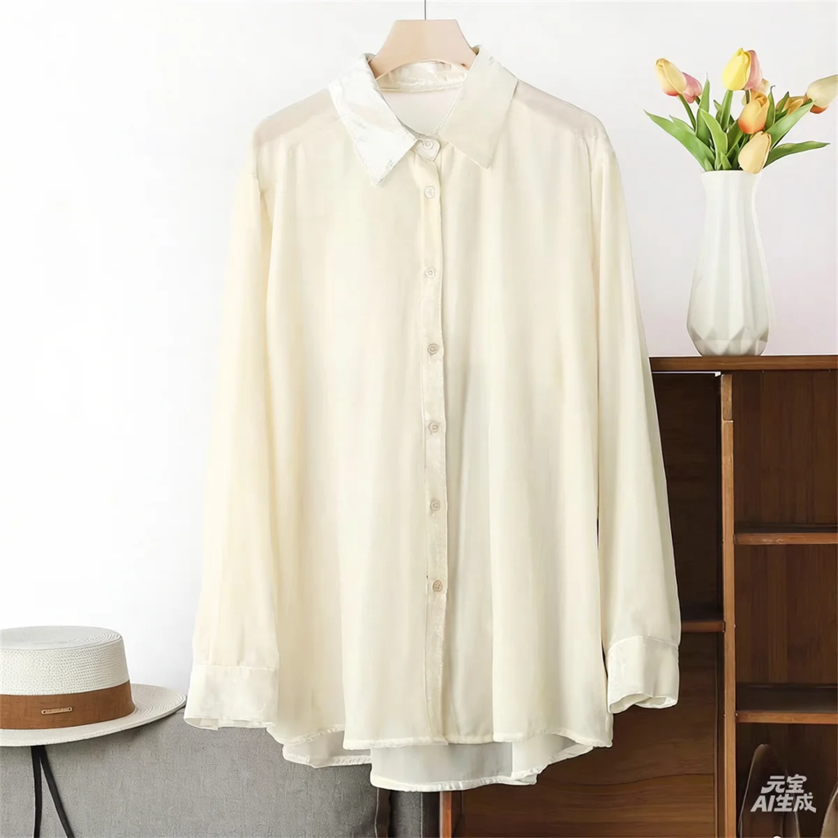 Blusa Vintage para Mujer, Camisa de Terciopelo de Manga Larga, Estilo Coreano Informal y Holgado, Nueva Moda de Otoño, Top Informal con Estilo