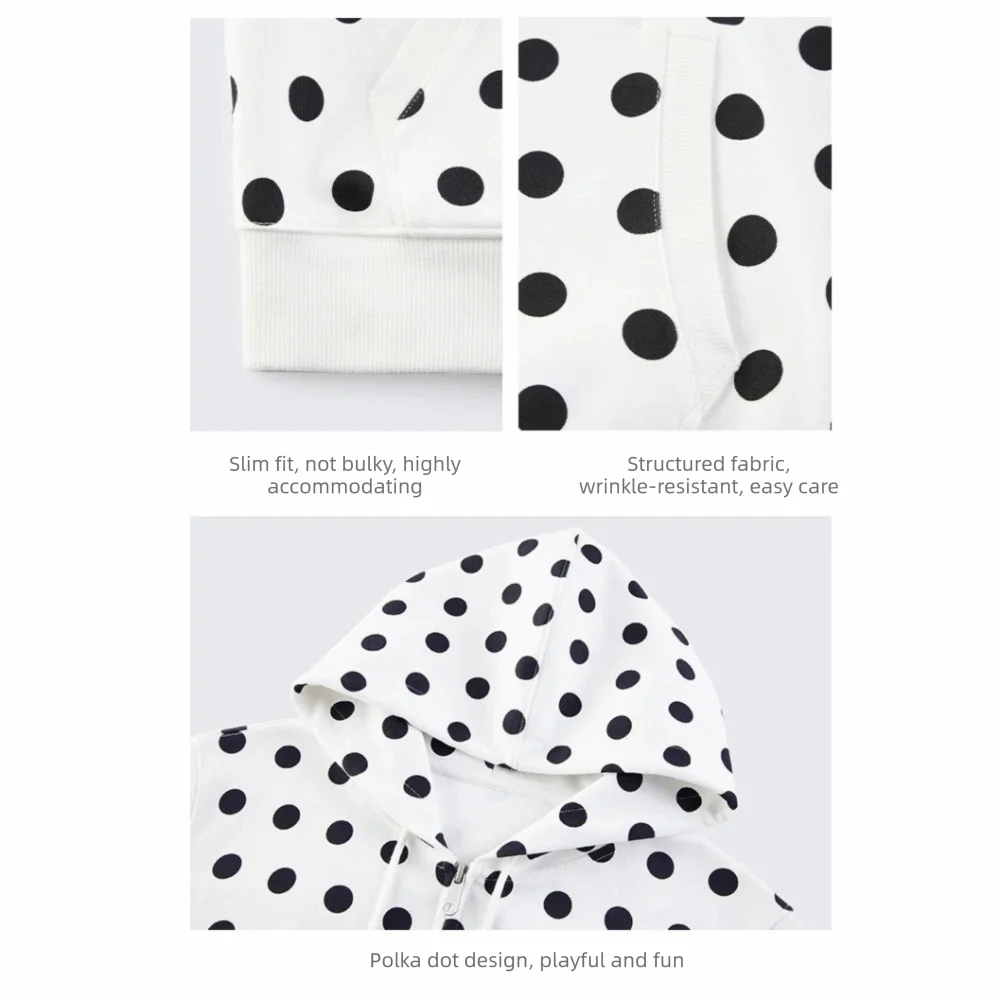 Trend Polka Dot Printing Women Hoodies Slim Fit Casual Sweatshirts Zipper Closure Zipper Jacket Top for Women