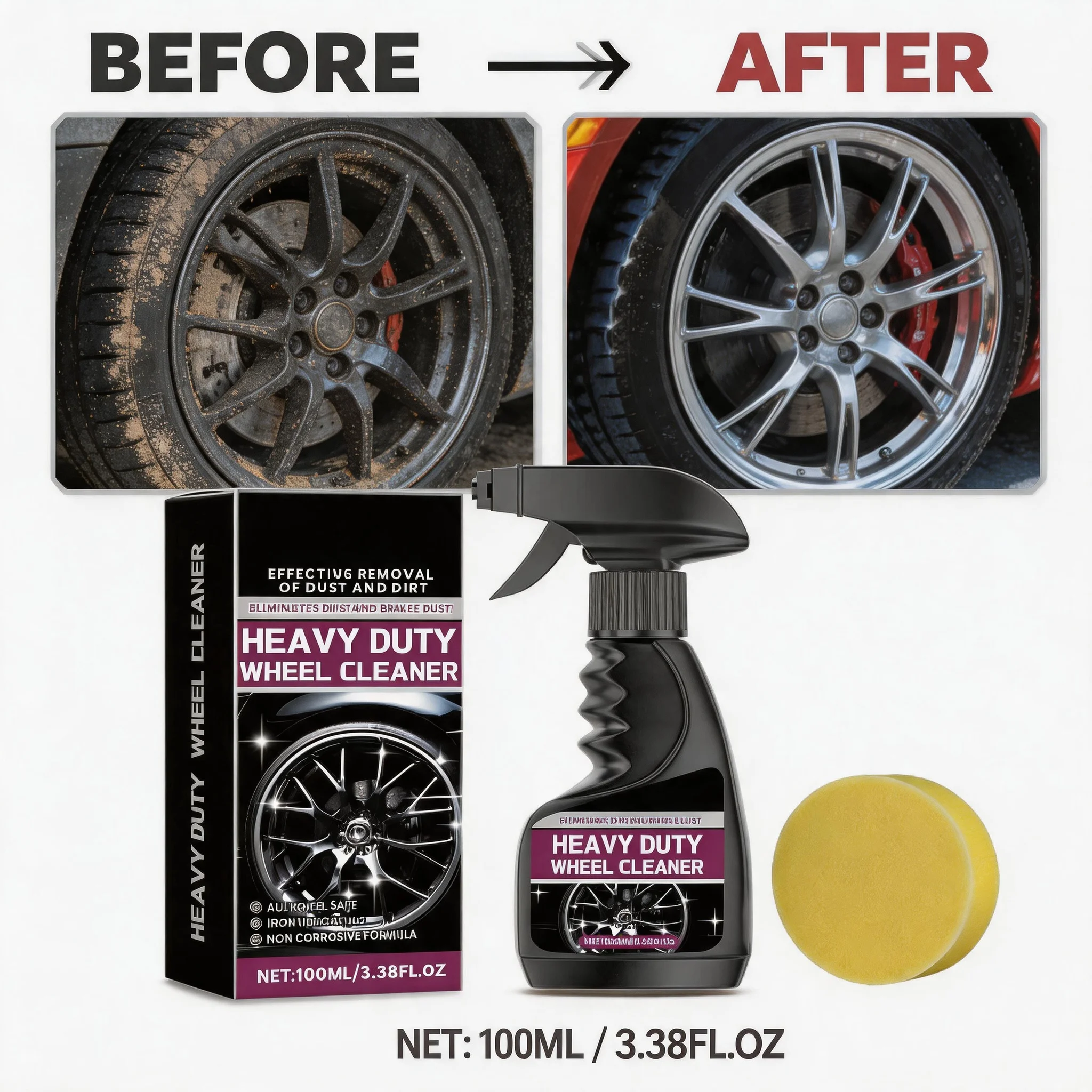 High Performance Rim Cleaner Spray 100ml Long Lasting Car Wheel Tire Cleaner Auto Detailing Polishing Tire Cleaning Tools