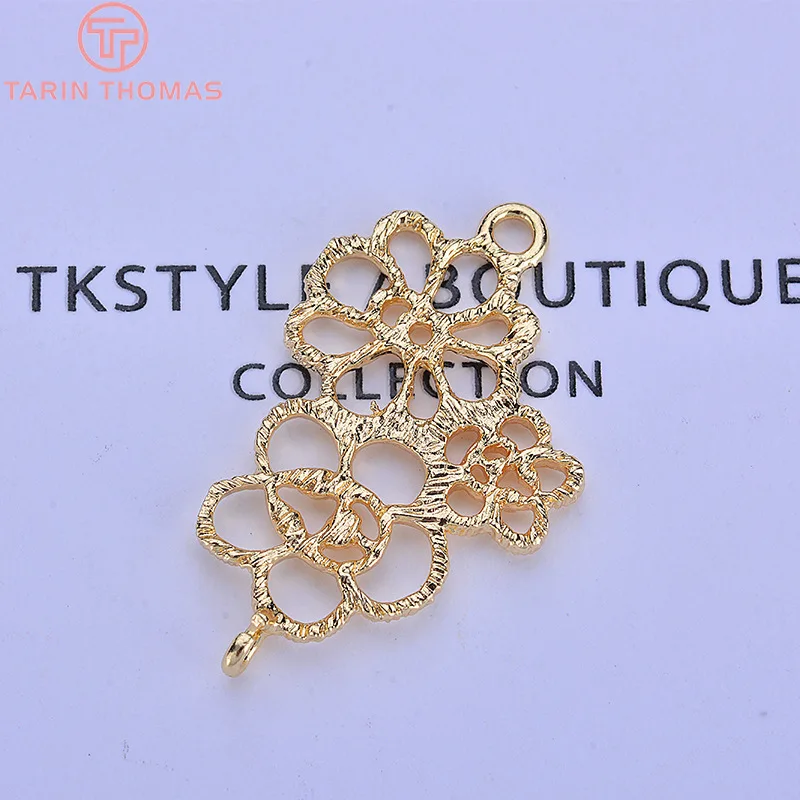 (1878)6PCS 28x17MM 24K Gold Color Brass 2 Holes 3 Flowers Connect Charms Pendants High Quality Jewellery Accessories
