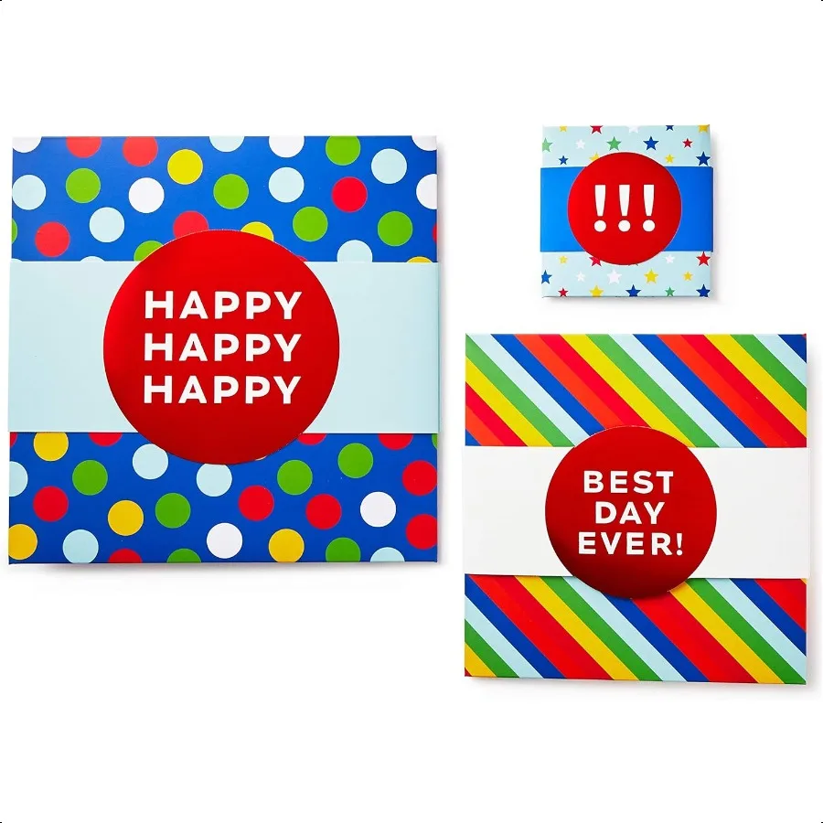 Geschenkboxen, 3er-Pack, verschiedene Größen, Regenbogenstreifen, Punkte, Sterne