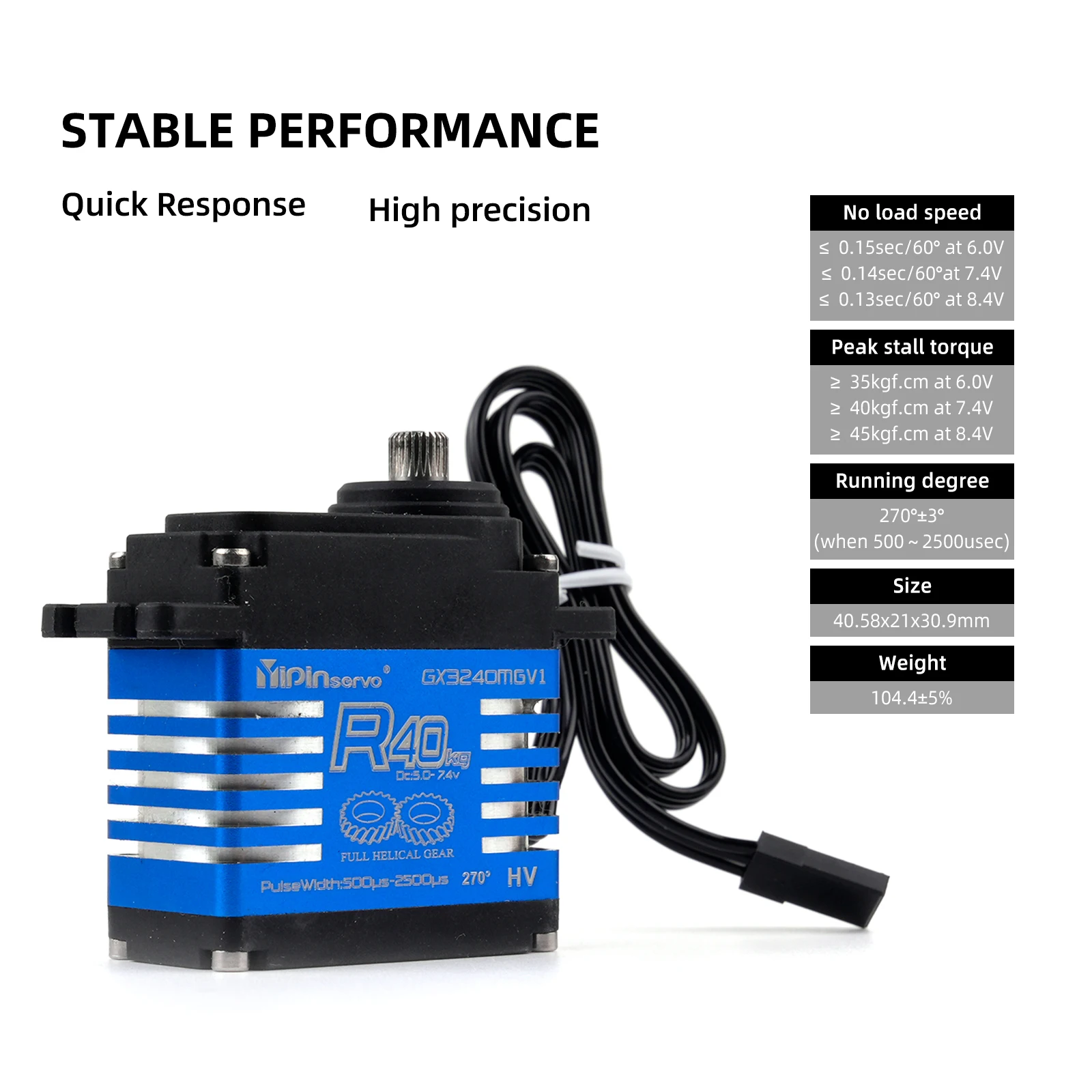 

Цифровой сервопривод YP3240SMG, 40 кг, IP68, водонепроницаемый, высокий крутящий момент, 180° ° /270 ° /360 ° Металлическая шестерня для радиоуправляемых краулеров 1/8 1/10 TRX6 SCX10