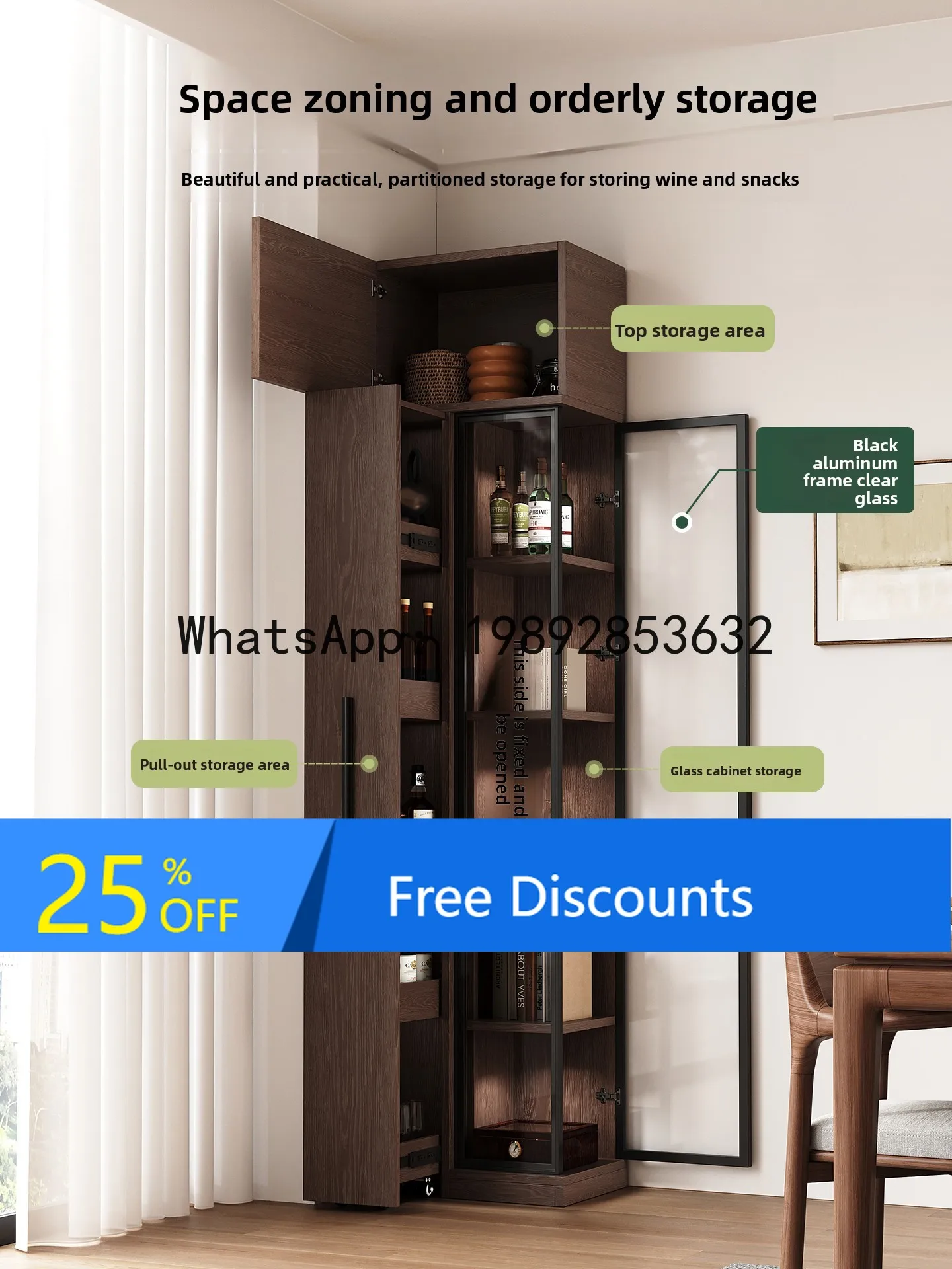 Szafka narożna z litego drewna do salonu, szafka wisząca do przechowywania.