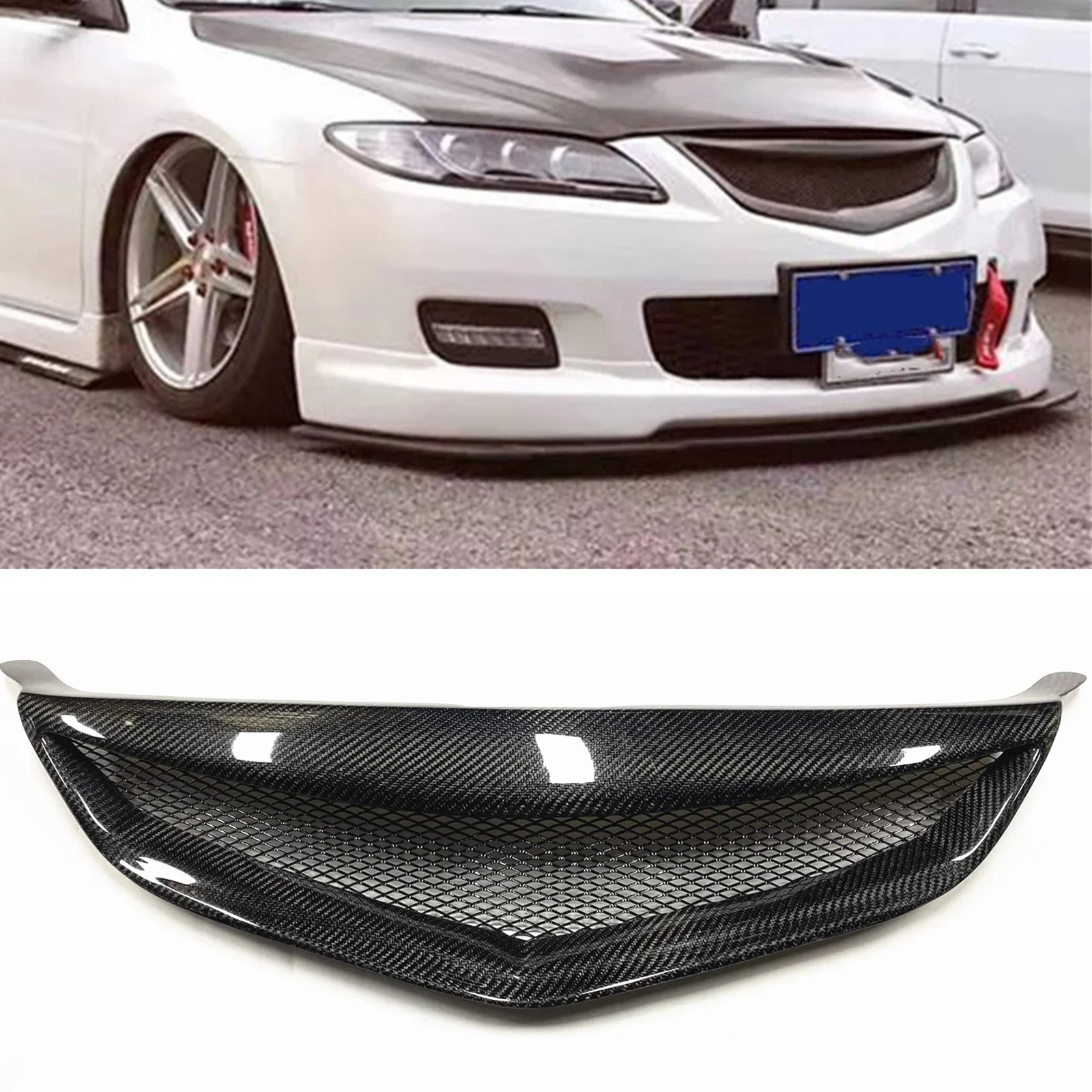 

New！ Front Grille For Mazda 6 Mazda6 2006-2010 Racing Grills Real Carbon Fiber Upper Bumper Intake Hood Mesh Car Grid Grating Bo