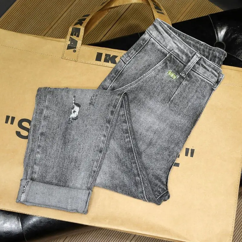 Jeans Casual Slim di lusso da uomo primavera autunno Denim fori elasticità Harem pantaloni 2024 Boyfriend Streetwear pantaloni da Cowboy per uomo