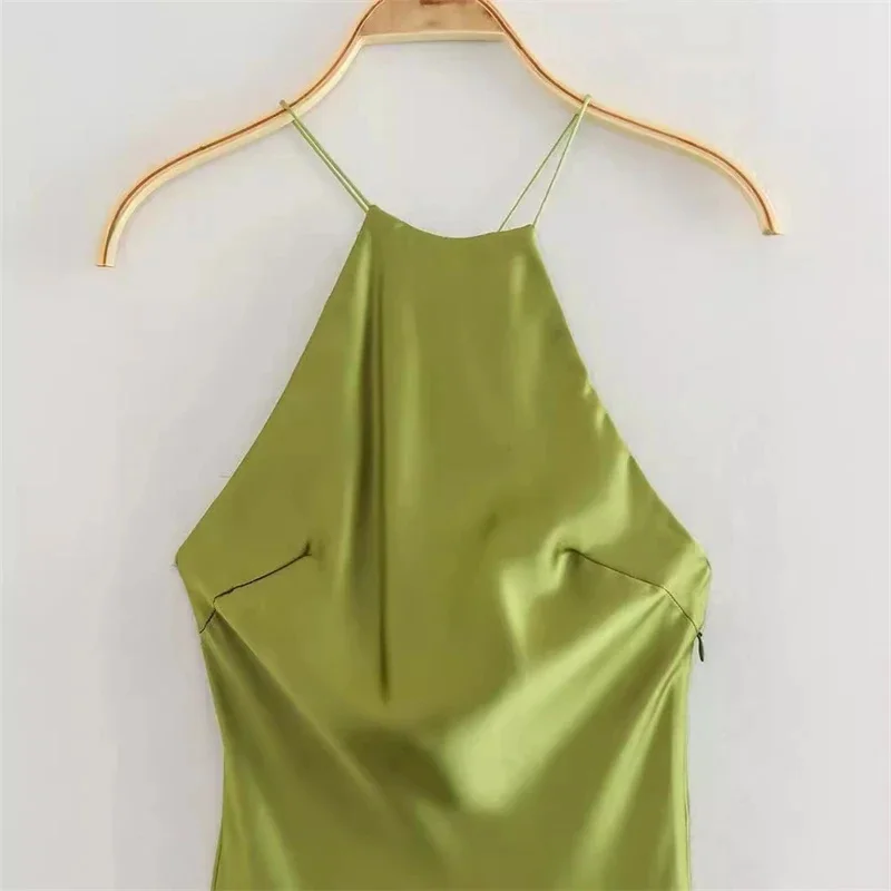 Summer Satin Slip Dress Strappy Silky Midi Panel Splice Loose Waist Elegant Party Wedding Outfit For Women And Teens Anniversary
