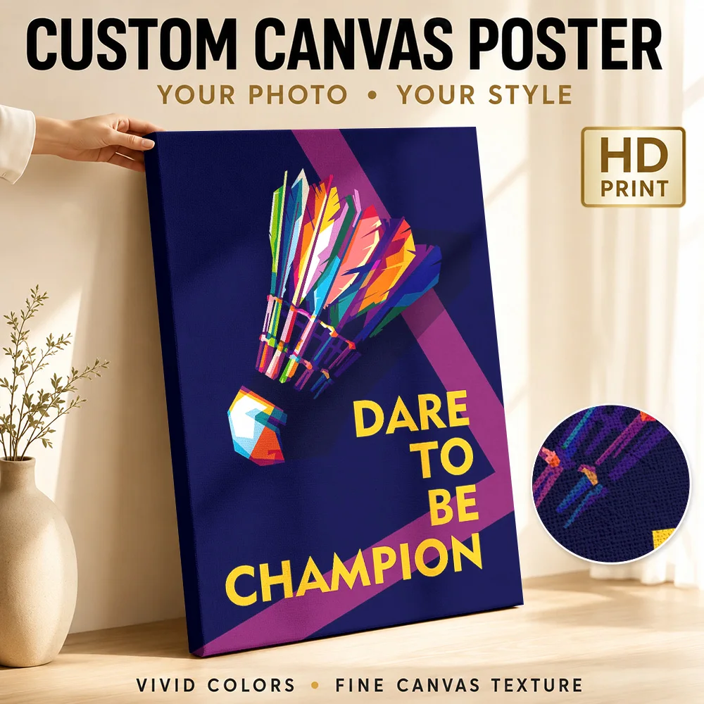 Badminton Canvas Print Poster Personalized Photo Sports Portrait Wall Art for Bedroom Gym Decor Collectible Ready to Hang Gift