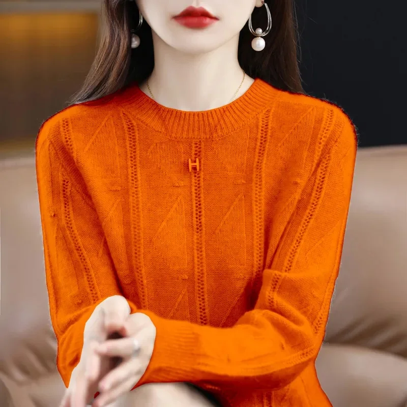 2024 New Cashmere Basic Top Long Sleeve Women O-Neck Knitted Sweater 100% Pure Merino Wool Pullover Clothing Knitwear