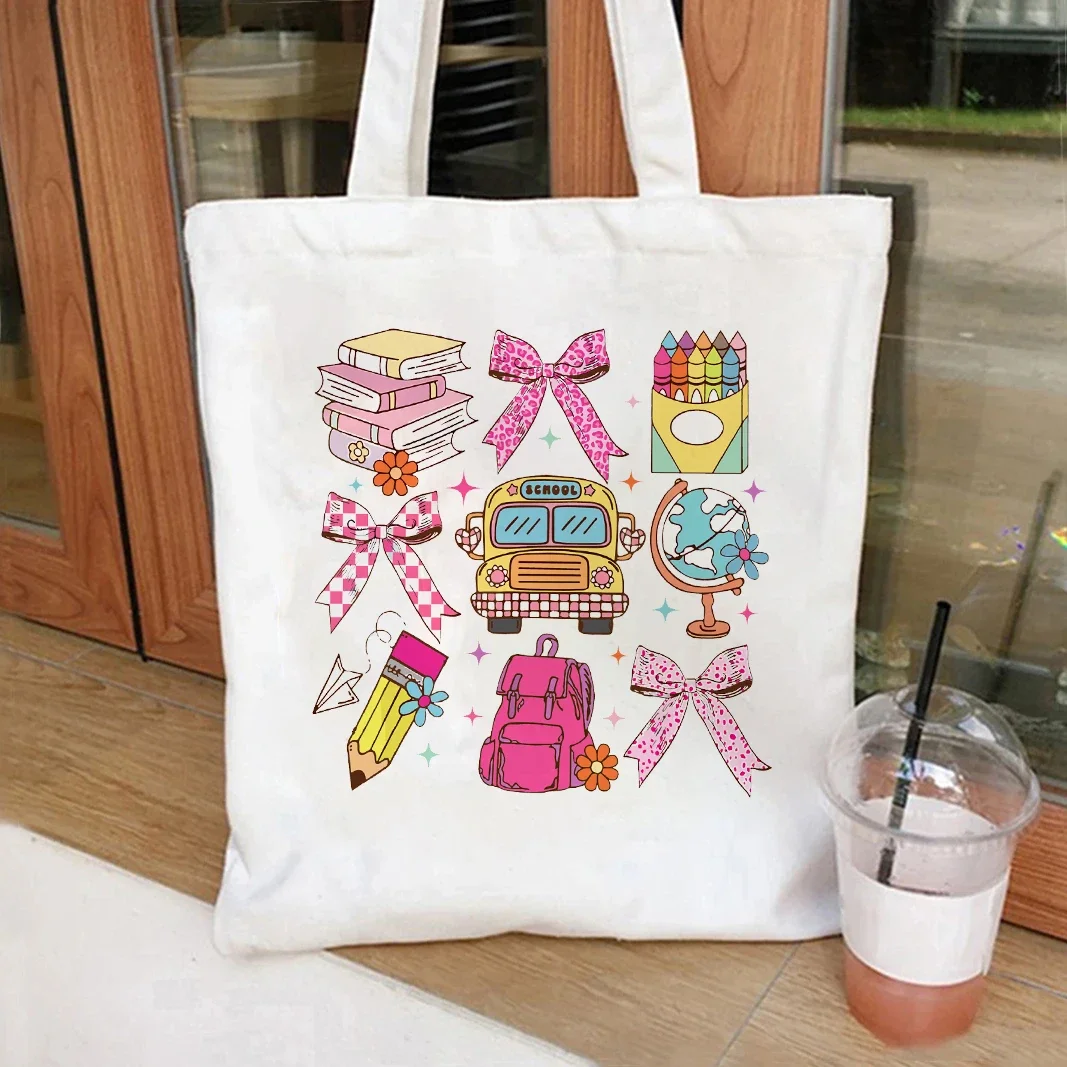

Coquette School Tote Bag Handbag Cosmetic Bag Back To School Canvas Large Shoulder Bag Eco Capacity Travel Shopping Bag