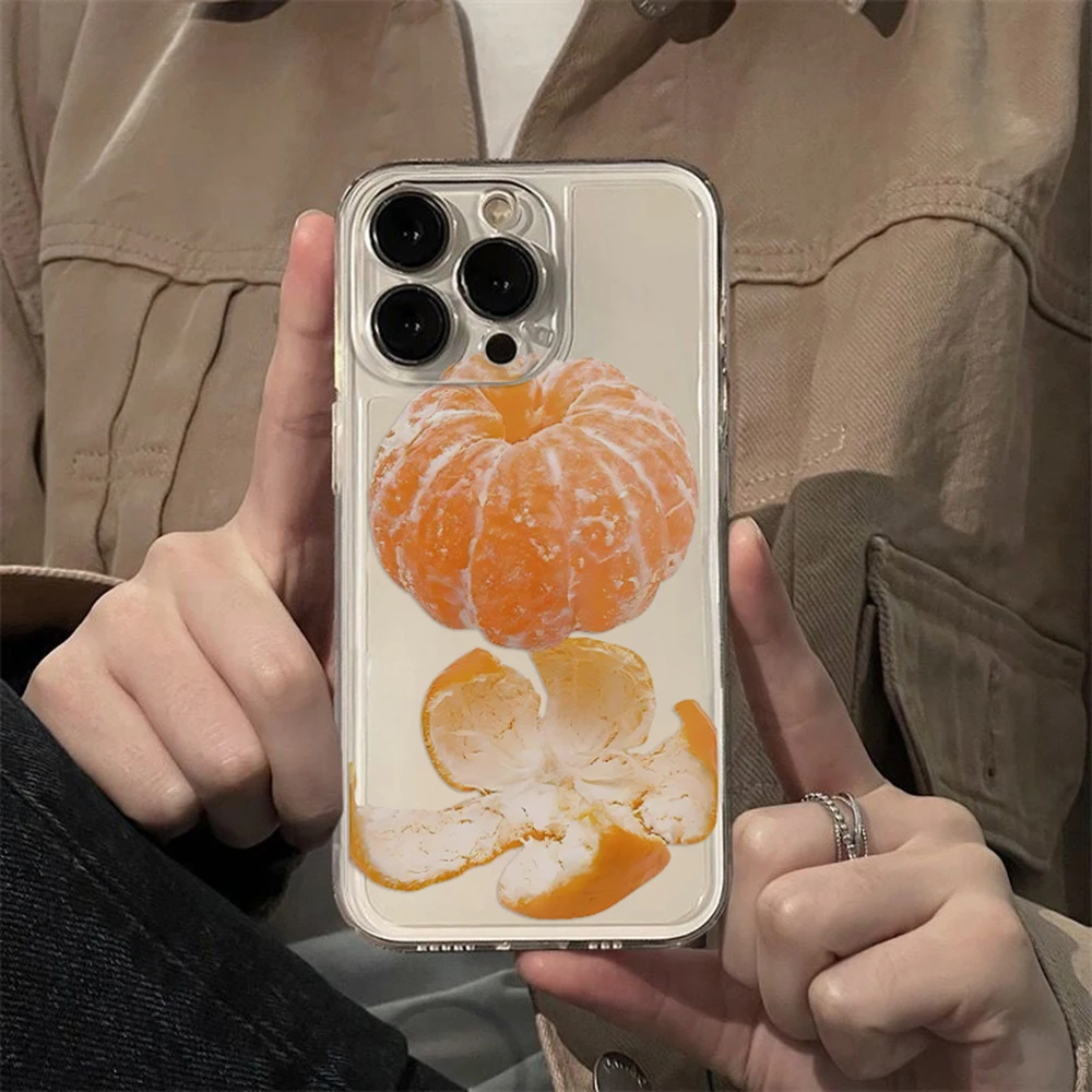 Tangerine Cute Peel Fruit Oranges Simple Phone Case For Samsung S25 S24 S23 S22 S21 FE Note20 Plus Ultra Lite 5G Clear Y2K Cover