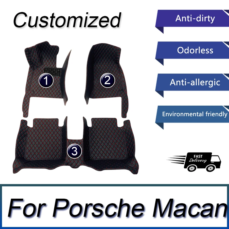 

Car Floor Mats For Porsche Macan 95B 2018 2017 2016 2015 2014 Leather Car Mats Full Set Tapis Voiture Car Accessories Interior