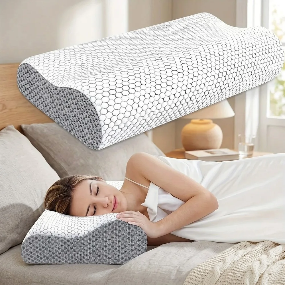 Wave Contour Pillow Ergonomic Cervical Neck Pillow for Sleeping, 2 Heights 3.94-5.12in, Back & Side Sleepers, Removable