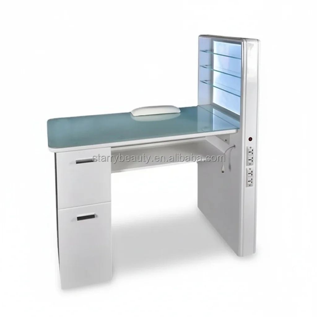 Portable Nail Desk, MDF Board Adjustable Height Manicure Table, Compact Design Manicure Station for Home Professional Salon