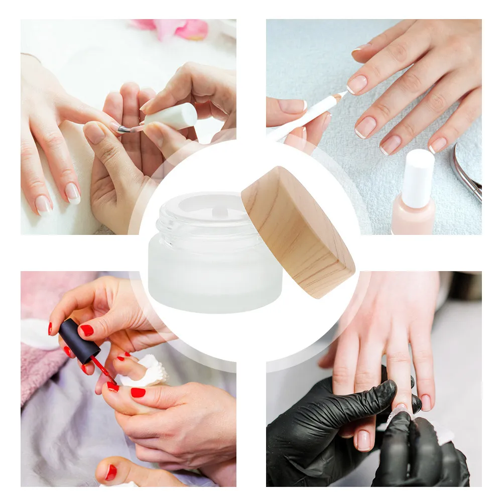 Glass Manicure Pen Cleaning Cup with Lid Premium Wood Small Nail Art Liquid Container Nail Salon Powder Mixing Tool Reusable view 3