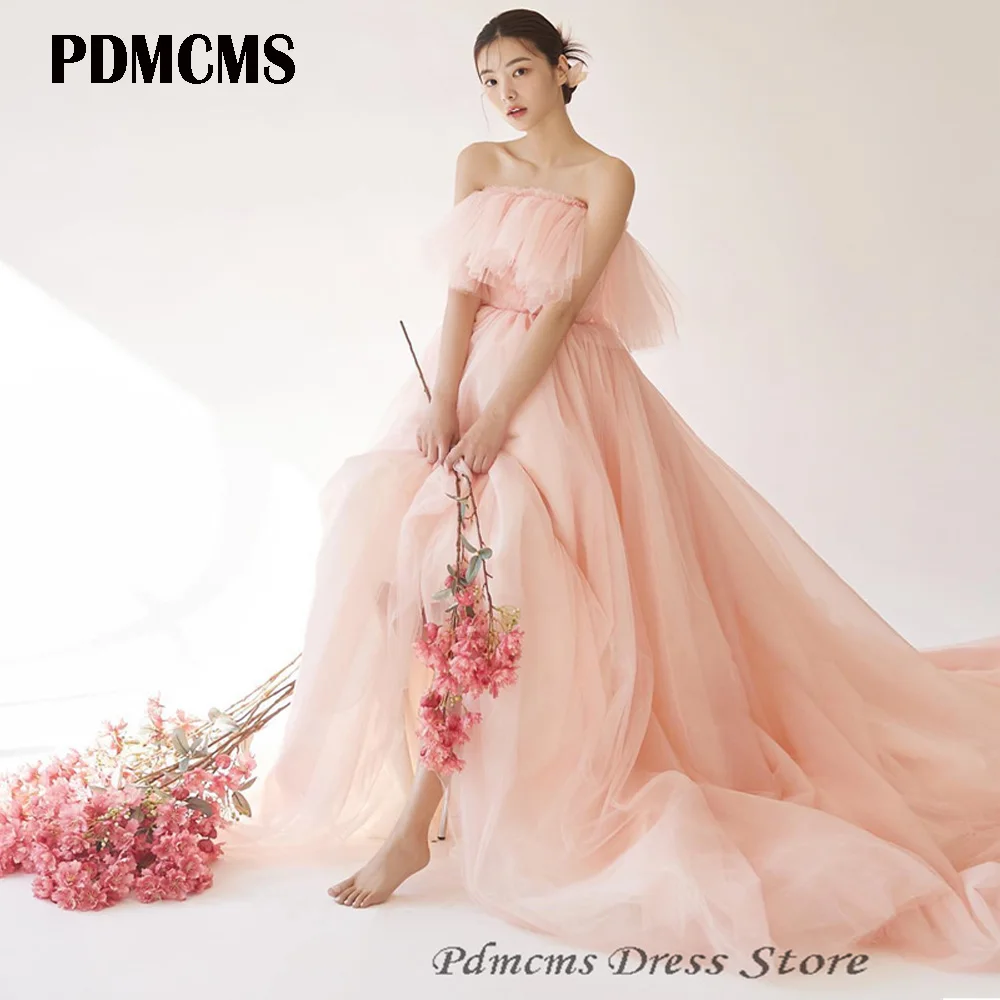 

SSYTENS Light Pink Strapless Party Dresses Tulle A Line Evening Dress For Bride Wedding Prom Gowns Graduation Vestidos De Festa