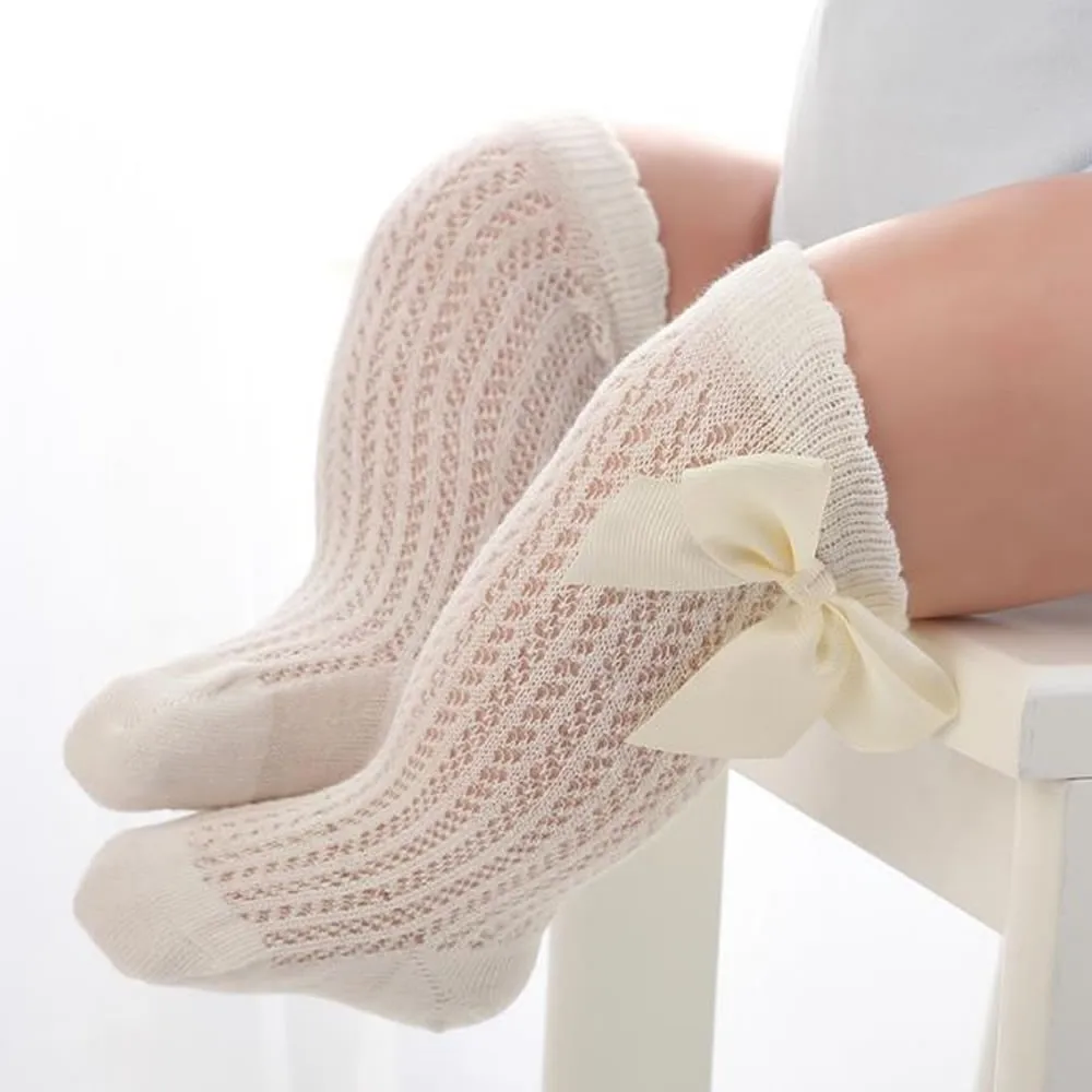 

Cotton summer thin baby socks bow stockings mesh mosquito-proof and knee boneless let go.