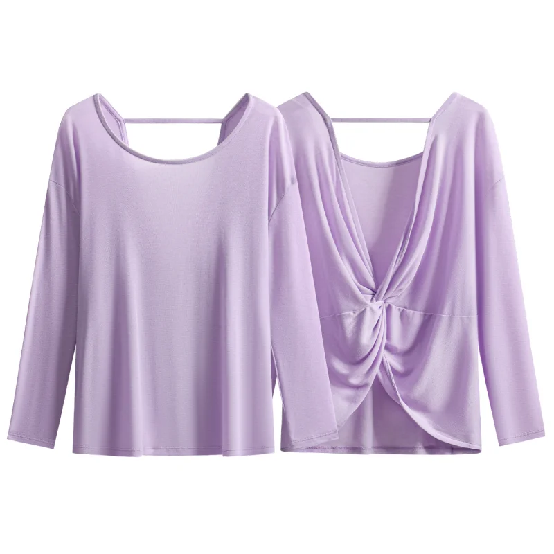 DRUR Women Pilates Yoga Tops Open Back Loose Fit Long Sleeve Lightweight Fitness Top Low Impact Sports T-Shirt For Jogging Gym