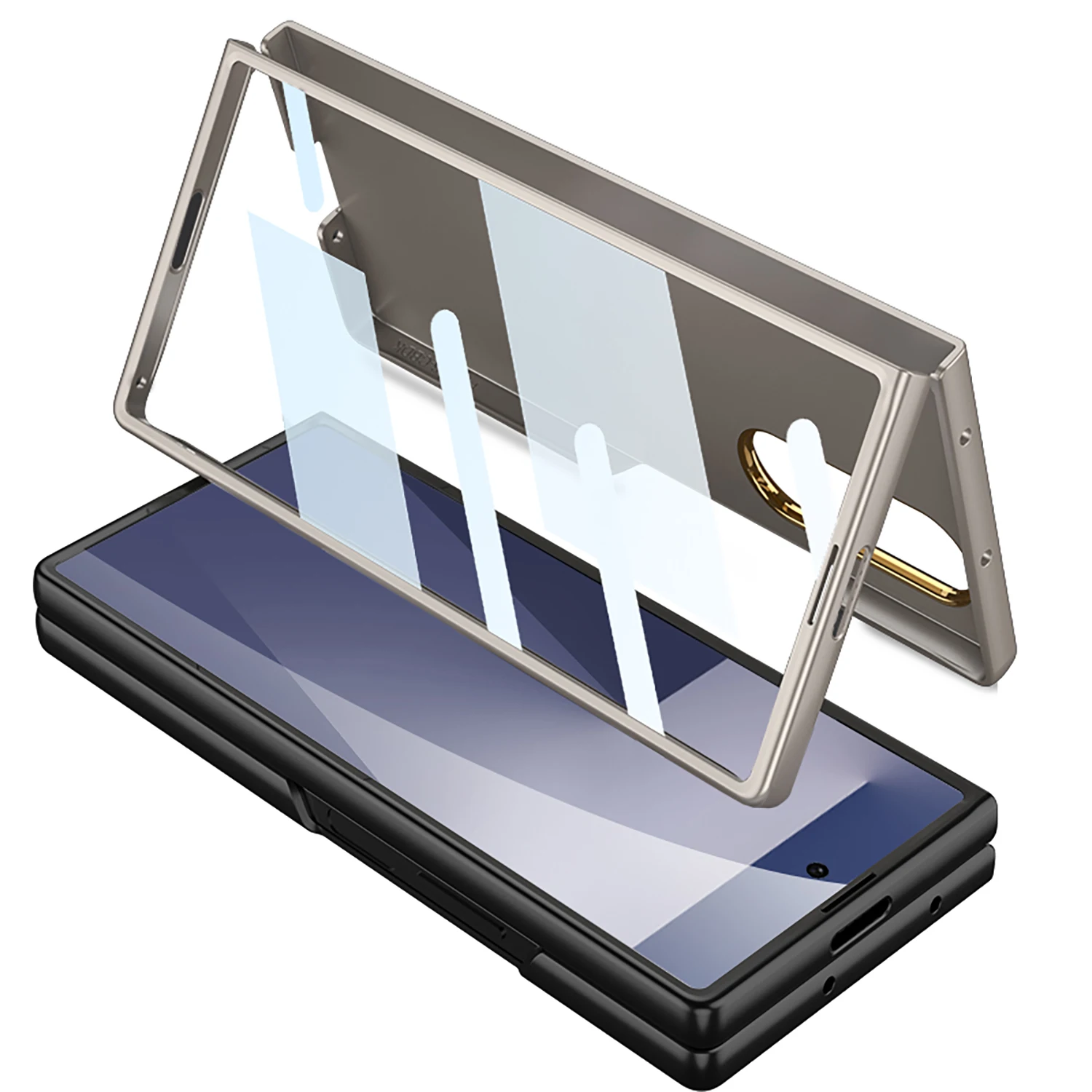 Ultra Thin Gold Magnetic Phone Case for Samsung Galaxy Z Fold 7 with Camera Hole Protection And Tempered Film Fold7 Fold6 Cover