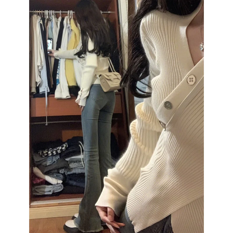 

Slimming V-Ne Base irt Sweater Women's Spring Autumn Sle Cross Design Inner Wear Sexy Top Pure Desire Commute Sle Lon...