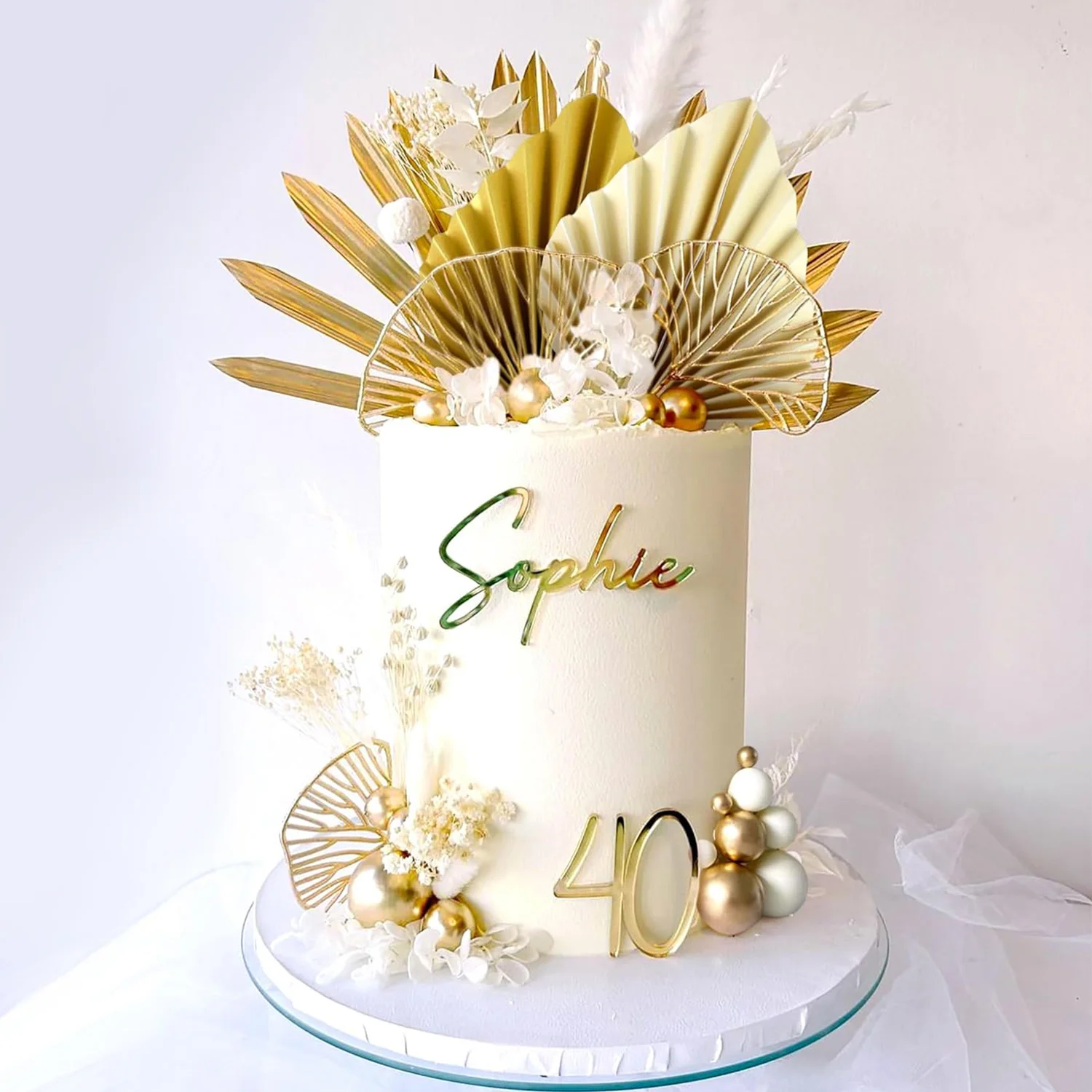 Cake Decoration Balls Gold Palm Leaves Cake Decoration Bohemian White Gold Ball Cake Decoration Boho Party Supplies