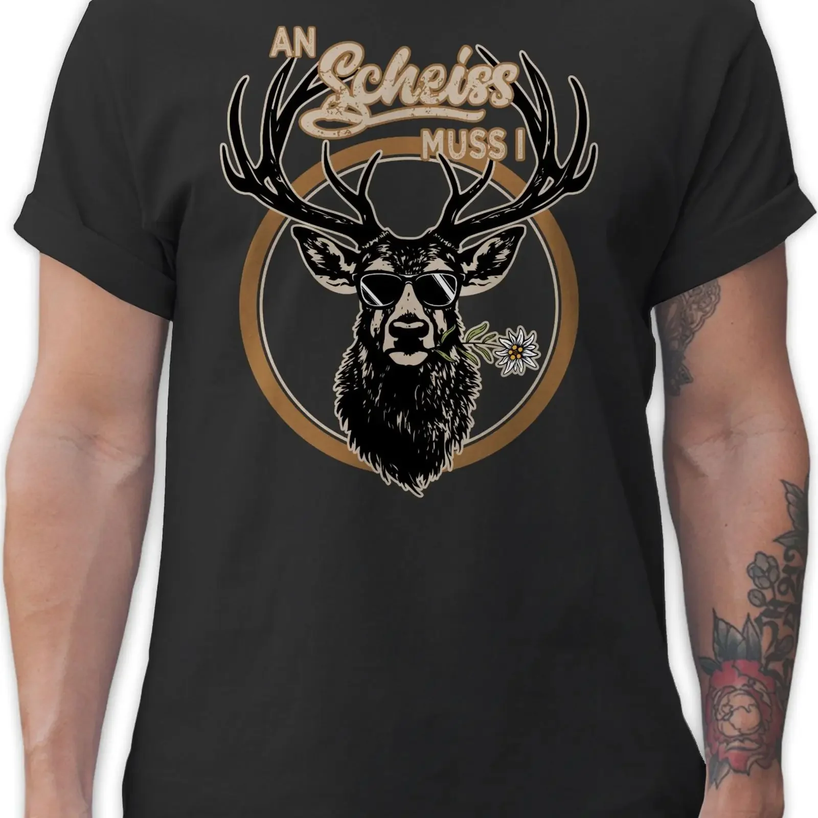T Shirtracer Shirt An Scheiß muss i Hirsch Hirschgeweih Mode für Oktoberfest Herren vintage Washed fashion Stretched