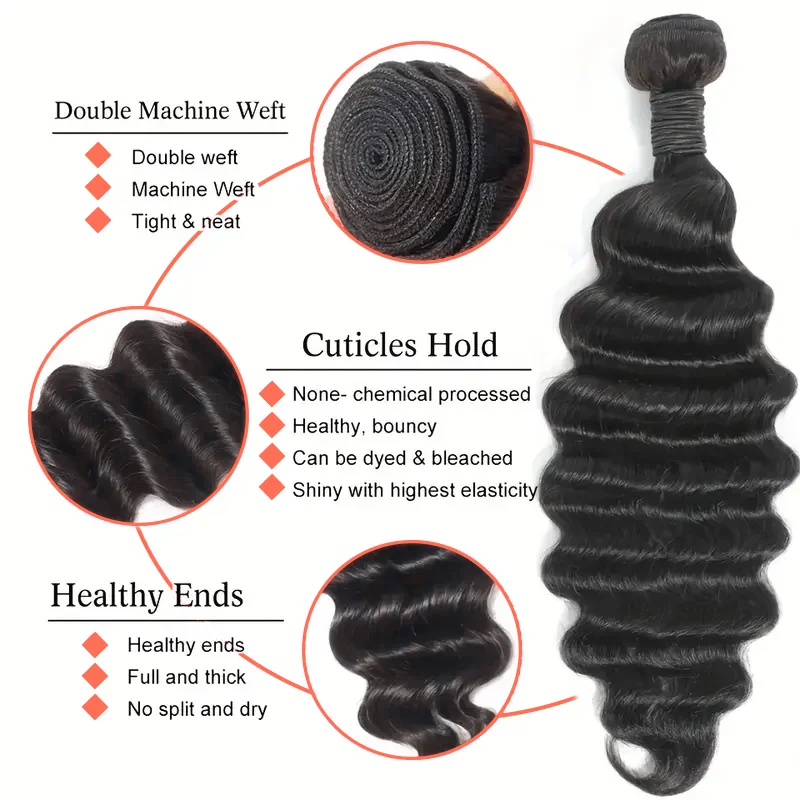 BEEOS Loose Deep Wave Bundles Human Hair 30 inch 3 Pieces Double Weft Hair Extension Brazilian Virgin Hair Natural Bundles