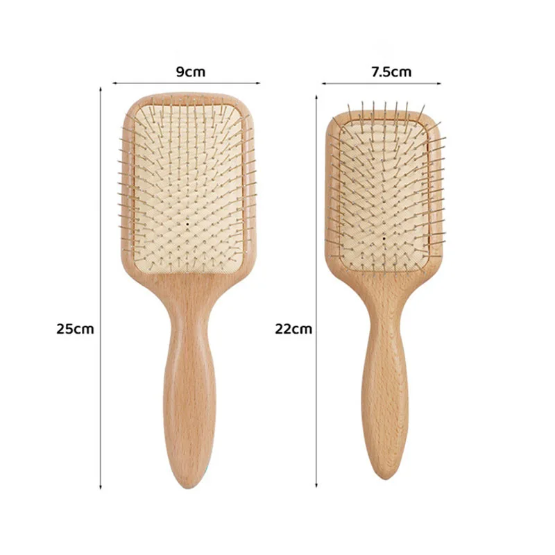 Beech Wood Air Cushion Hair Brush Round Steel Pin Scalp Massage Comb Anti-static Detangling Hairdressing Styling Brush Combs