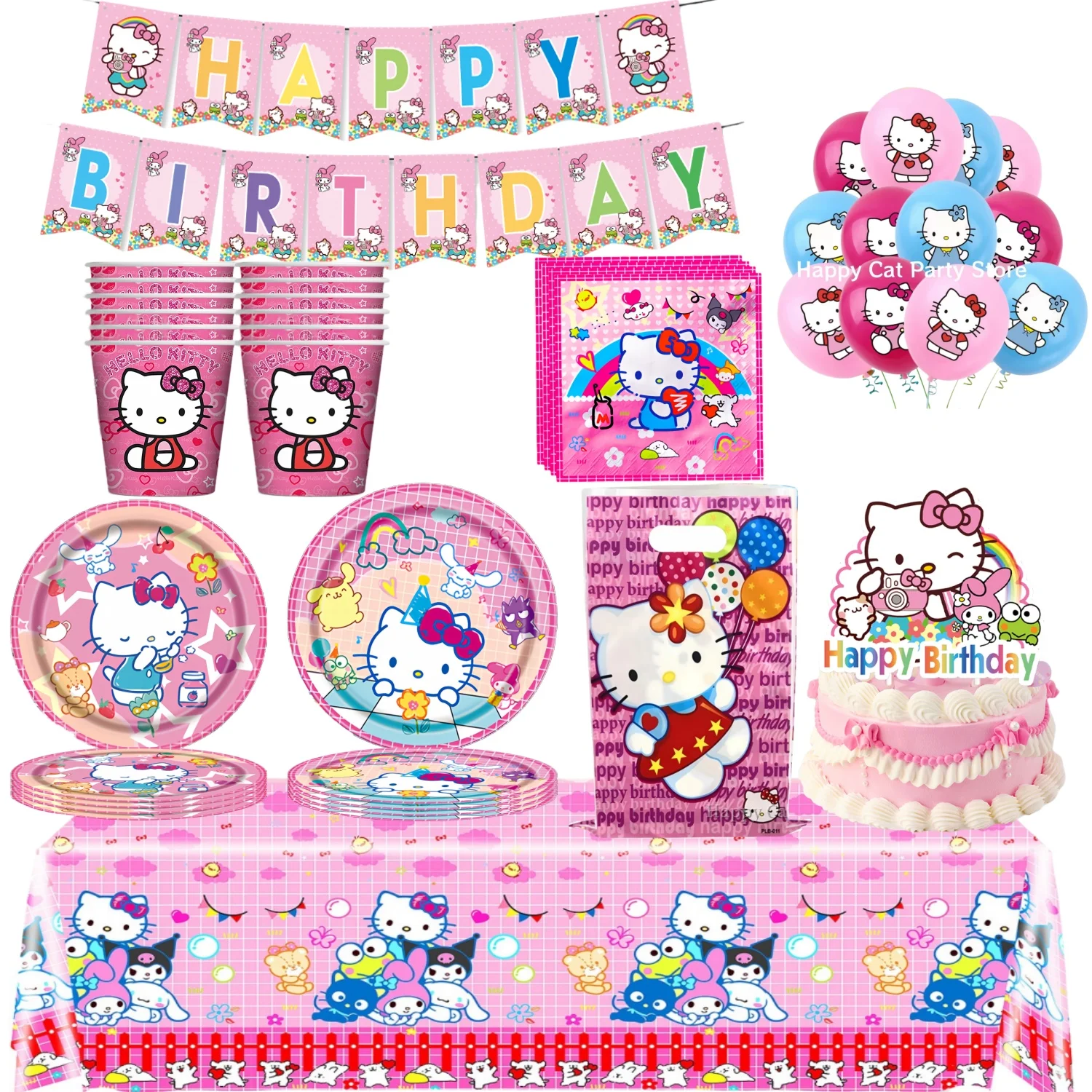 

Birthday Set Hello Kitty Birthday Decoration Kit Birthday and Balloons Hello Kitty Tablecloth Plate Cup Baby Shower Party Favors
