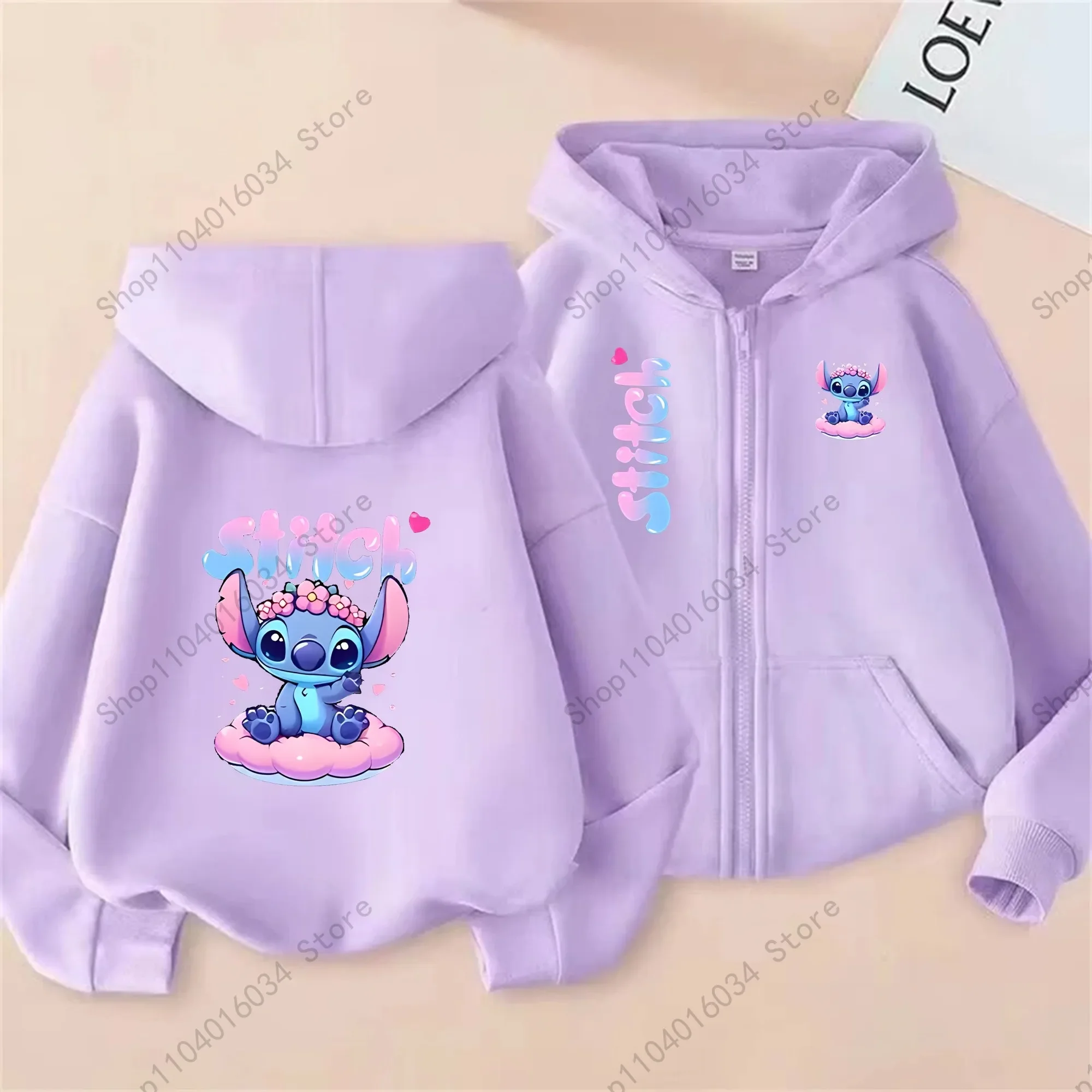 سترة ديزني الرسمية للأطفال للخريف والشتاء - سترة بسحاب مع غرز مزدوجة الجوانب ورسومات ملاك #1