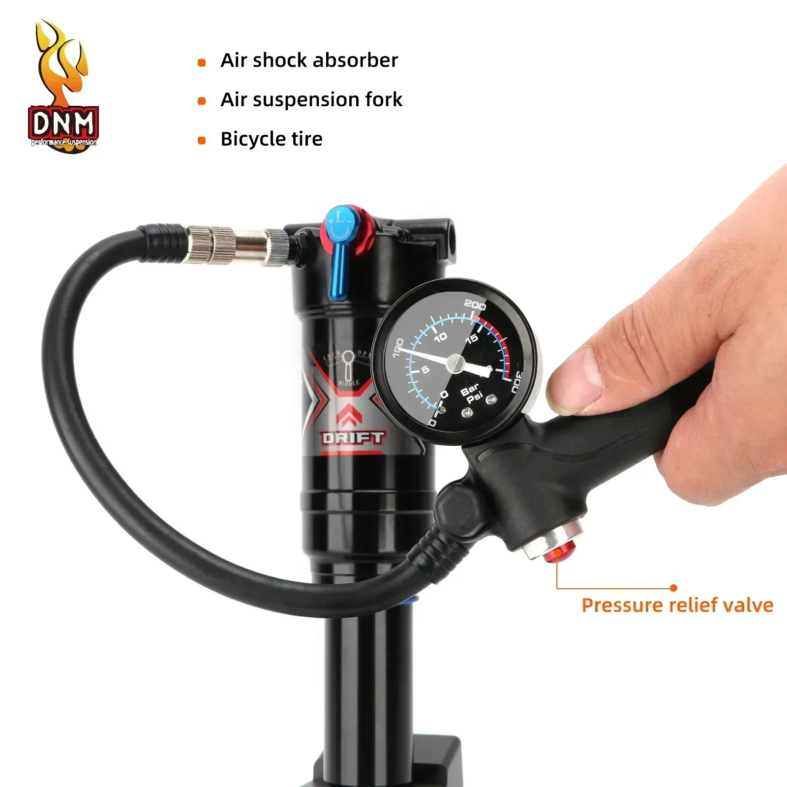 DNM Bicycle Portable Air Pump 300PSI For Air Shock Absorber Bike Air Front Fork Bicycle Tire Mini Pump