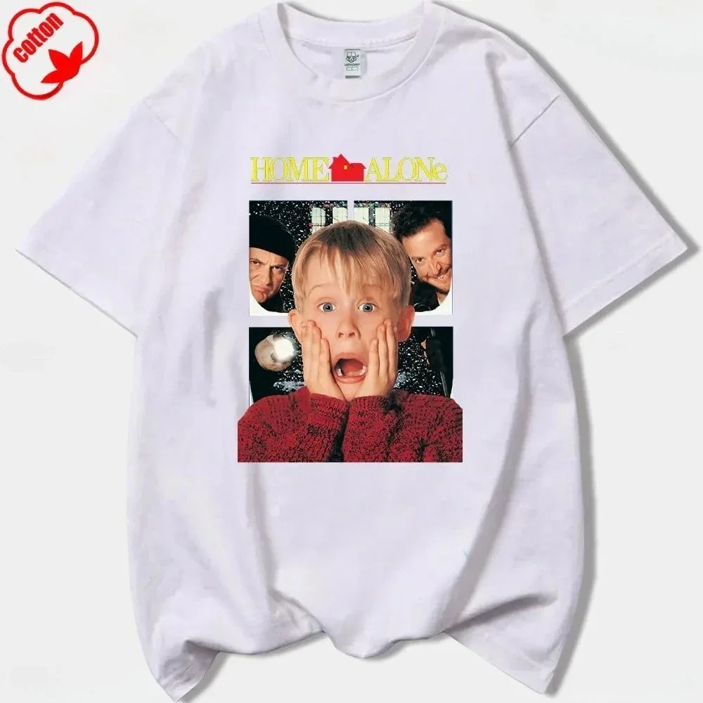 2026New المنزل وحده كيفن مضحك عيد الميلاد تي شيرت مطبوع كلاسيكي خمر فيلم امرأة رجل سنة عيد الميلاد هدية تي شيرت ملابس علوية من القطن المحملة