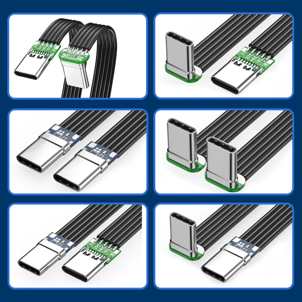 

1Pce Type-C flat flexible cable 40K 60Hz Type-C male/female data L-shaped bend right angle DIY flat silicone resin cable