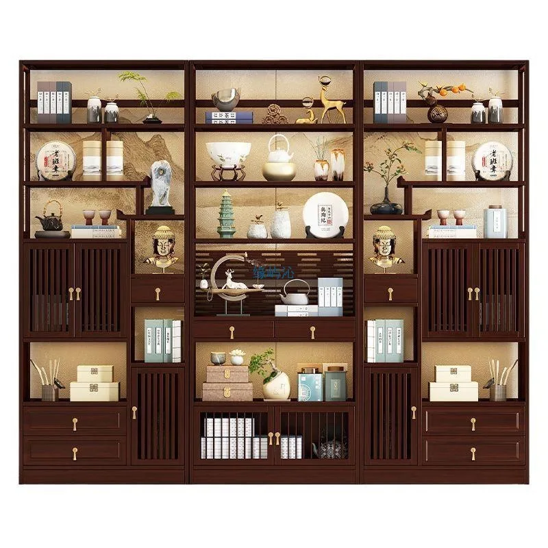 

New Chinese Duobao Pavilion Tea Cabinet Ornament Modern Simple Tea Display Cabinet Bogu Rack Solid Wood Shelf Tea Room